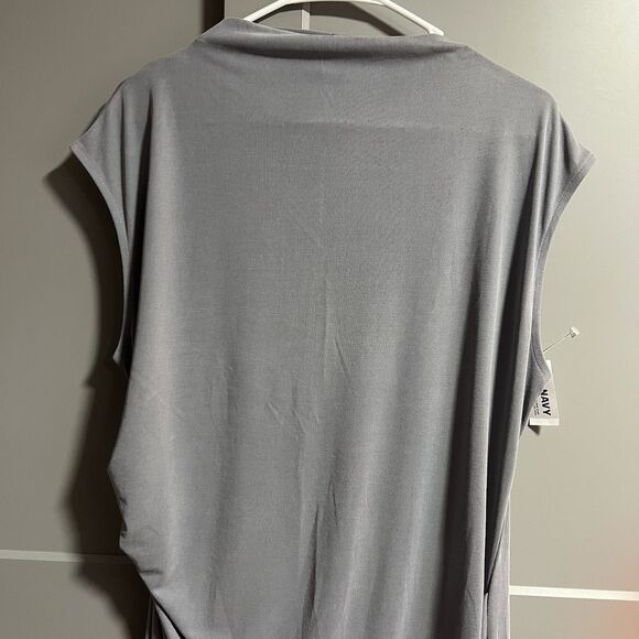 NWT Old Navy Women Short Sleeve High Neck Ruched Ribbed Maxi Dress Gray XL - Picture 2 of 9